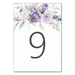 Table Nine Watercolor Lila Blumenhochzeit Tischnummer