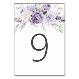 Table Nine Watercolor Lila Blumenhochzeit Tischnummer