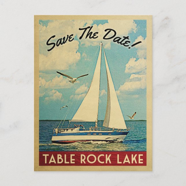 Table Rock Lake Save the Date Sailboat Nautic Ankündigungspostkarte (Vorderseite)