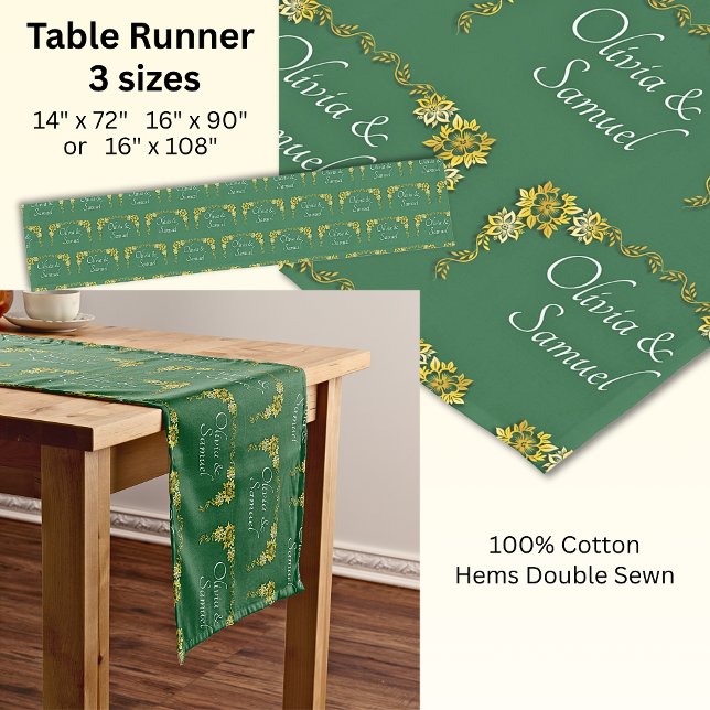 Table Runner Add Names Emerald Green & Gold Kurzer Tischläufer (Von Creator hochgeladen)