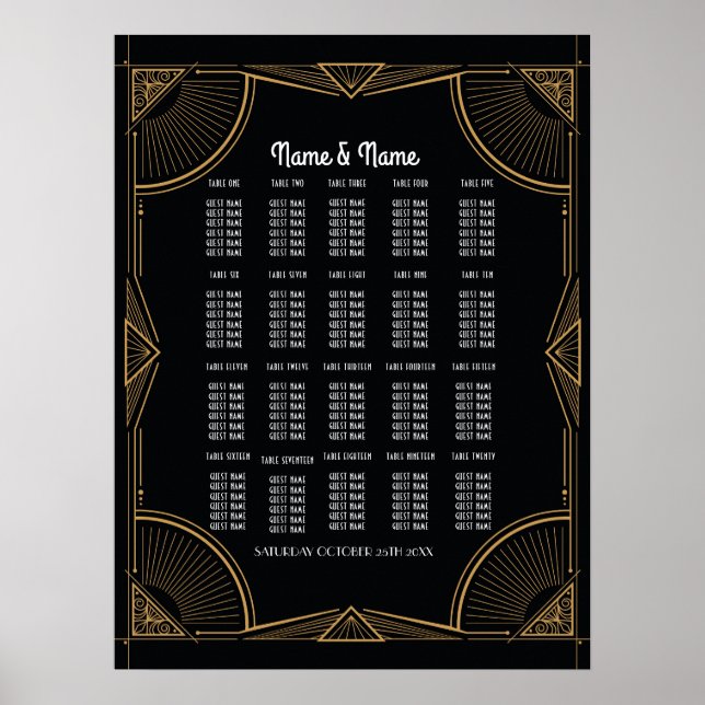 Table Wedding Gatsby Art Deco Poster 20 Sitzplätze (Vorne)