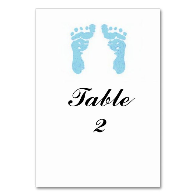 Tablecard "Baby Boy Footprints" Tischnummer (Vorderseite)