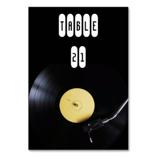 TableCard: Vinyl Record auf Turntable. Retro-Thema Tischnummer