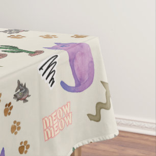 Tablecloth Cat Fish Cactus Paws Meow Tischdecke