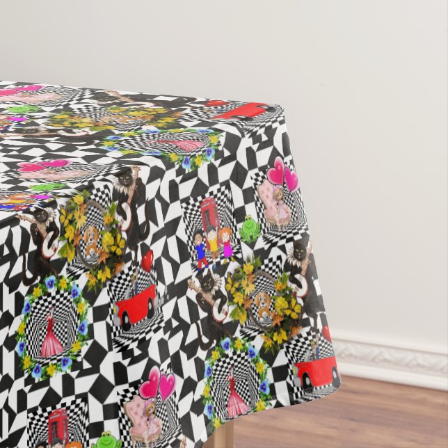 Tablecloth Cats Feline Hund Vintag Tischdecke (Beispiel)