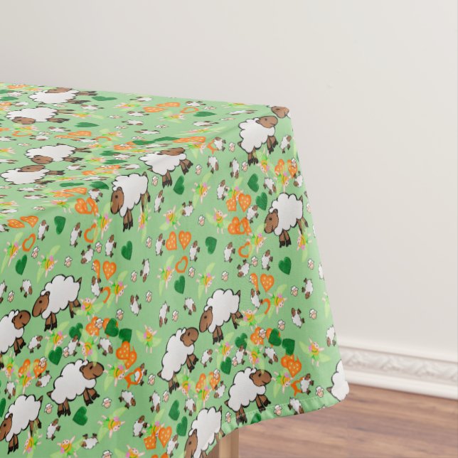 Tablecloth Green Orange Hearts Sheep Tischdecke (Beispiel)