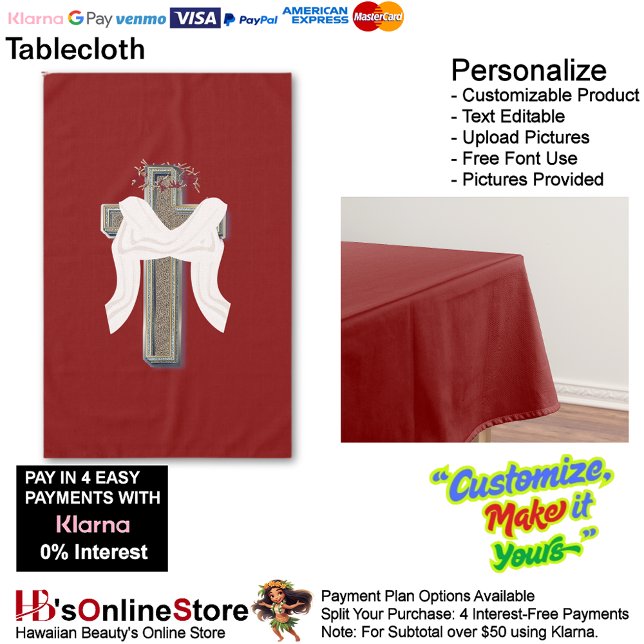 Tablecloth Household Leinen Red Background Tischdecke (Cross Tablecloth Linen with Red Background.)