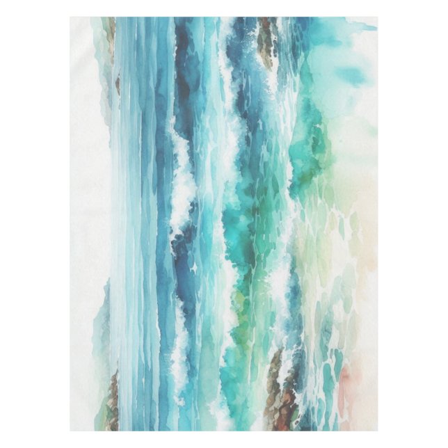Tablecloth Ocean Waves Beach Aquarellmalerei Tischdecke (Vorderseite)