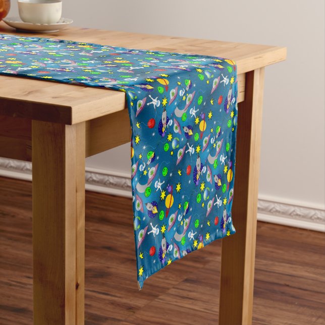 Tablecloth Runner Spaceship Stars Moon Planets Kurzer Tischläufer (Beispiel)