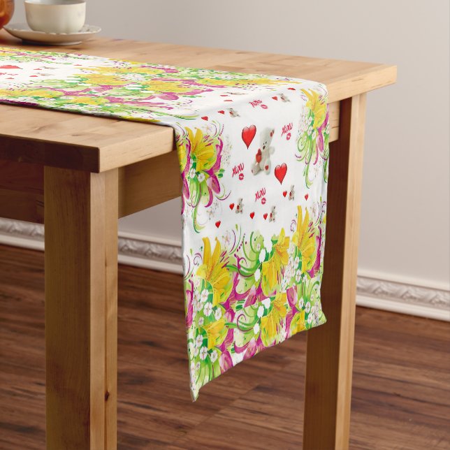 Tablecloth Runner Valentines Teddy Bear Kurzer Tischläufer (Beispiel)