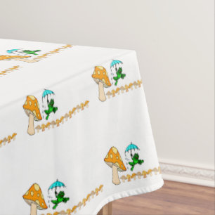 Tablecloth White Frosch Ribbit Style Pilz Tischdecke