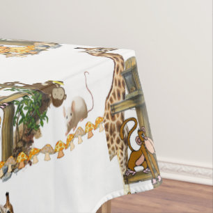 Tablecloth White Lion Tiger Monkey Giraffe Tischdecke
