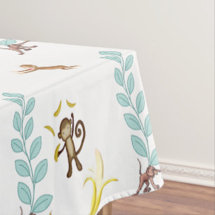 Tablecloth White Monkey Bananas Blätter Tischdecke