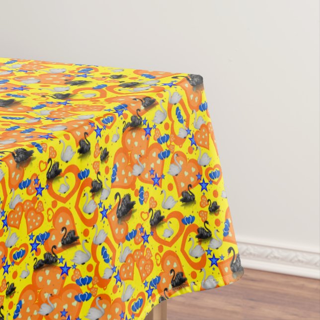 Tablecloth Yellow Orange Hearts Swan Tischdecke (Beispiel)