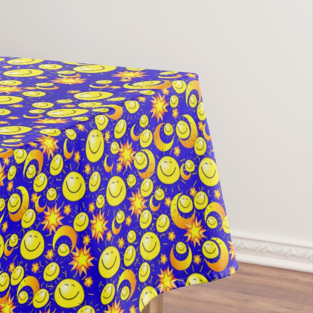 Tablecloth Yellow Orange Stars Sun Moon Blue Tischdecke (Beispiel)