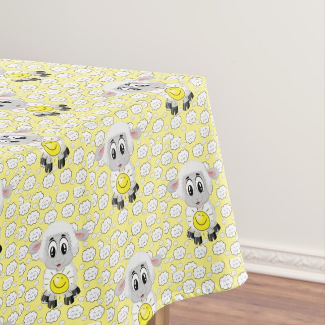 Tablecloth Yellow White Sheep Sun Clouds Tischdecke (Beispiel)