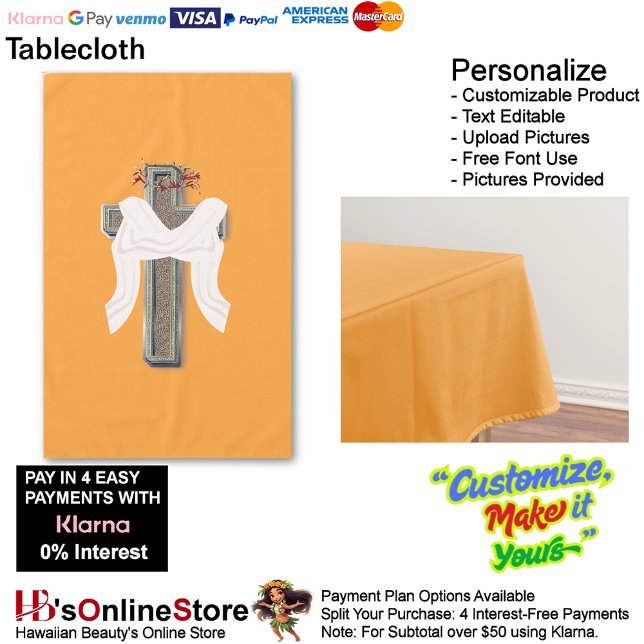 Tableclout Haushaltsmilch Orange Hintergrund Tischdecke (Cross Tablecloth Linen with Orange Background.)