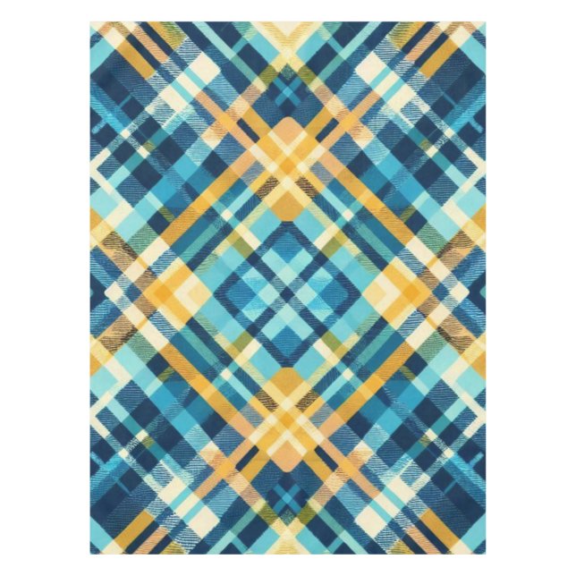 Tableclout Kariertes blaugelbes Design Tischdecke (Vorderseite)