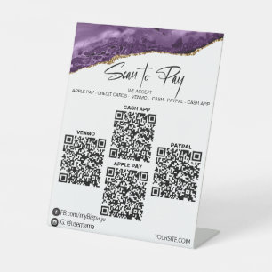 *~* Tabletop 4 QR ZAHLUNGEN Tabelle Zelt Amethyst Sockelschild