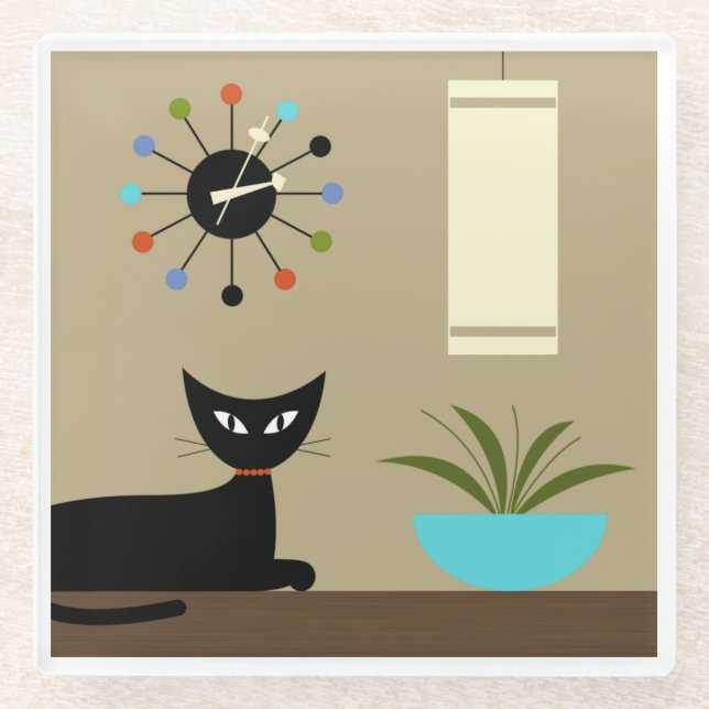 Tabletop-Katze aus dem Mittelalter mit Kugelschrei Glasuntersetzer (Vorderseite)