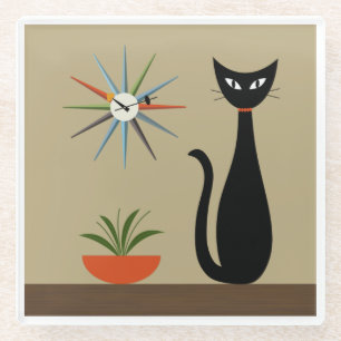 Tabletop-Katze Mitte Jahrhundert mit Sternexplosio Glasuntersetzer