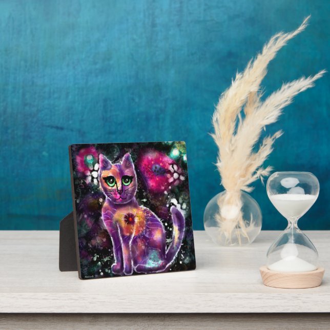 Tabletop Plaque Whimsical Abstrakt Floral Cat Fotoplatte (InSitu)