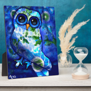 Tabletop Plaque Whimsical Abstrakt Owl Blue Green Fotoplatte