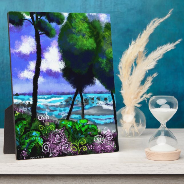 Tabletop Plaque Whimsical Beach Landschaft Art Fotoplatte (Seite)