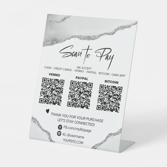 *~* Tabletop QR 3 ZAHLUNGSTABELLE ZEITSILBERAGATE Sockelschild (Vorderseite)