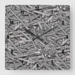 Tablette aus Trommelschrauben Quadratische Wanduhr