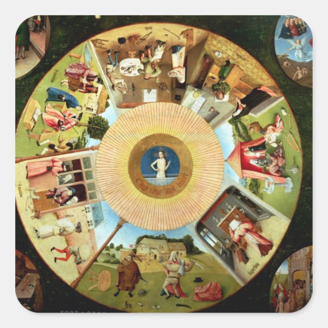 Tablette der sieben Toten Sünden Quadratischer Aufkleber (Vorderseite)