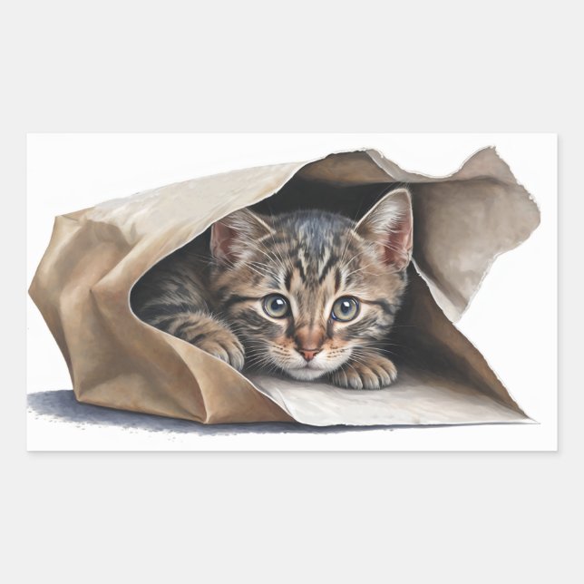 Tablettenkatze in Papiertasche Rechteckiger Aufkleber (Vorderseite)