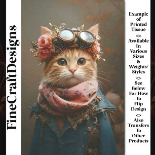 Tablettenkatze In rosa Scarf & Coat CD6 Decoupage Seidenpapier