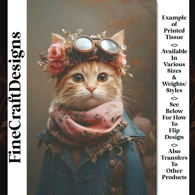 Tablettenkatze In rosa Scarf & Coat CD6 Decoupage Seidenpapier (Von Creator hochgeladen)