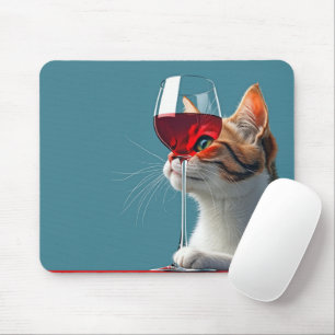 Tablettenkatze mit Glas aus Rotwein Mousepad