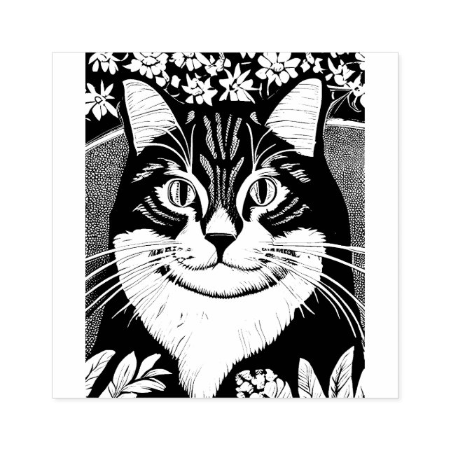 Tablettenkatze Umgeben mit Blume Gummistempel (Prägung)