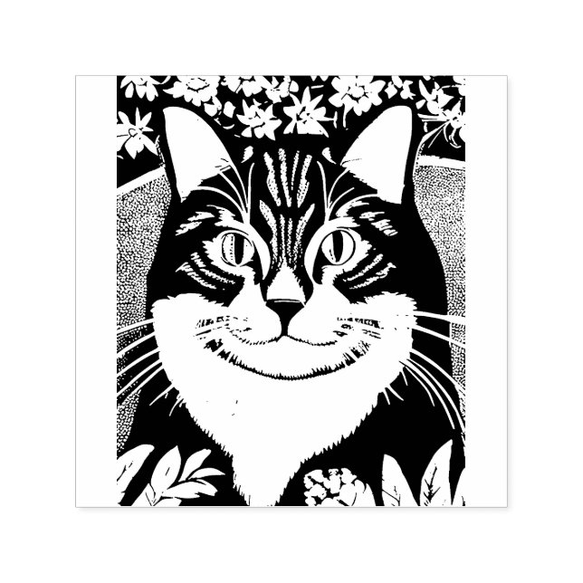 Tablettenkatze Umgeben mit Blume Permastempel (Design)