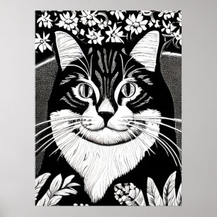 Tablettenkatze Umgeben mit Blume Poster