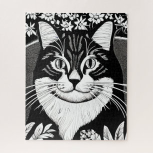 Tablettenkatze Umgeben mit Blume Puzzle