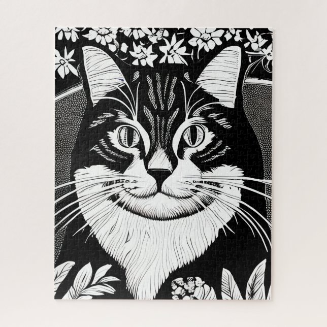 Tablettenkatze Umgeben mit Blume Puzzle (Vertikal)