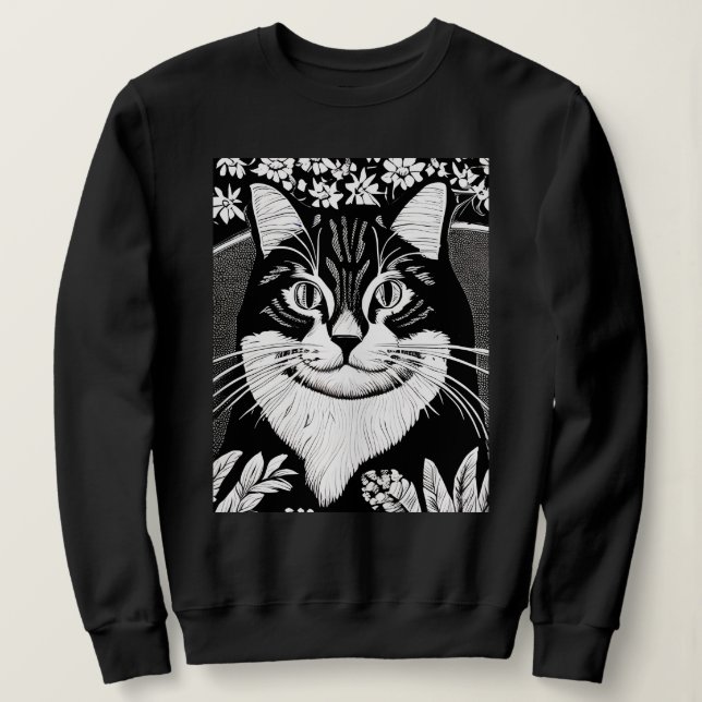 Tablettenkatze Umgeben mit Blume Sweatshirt (Design vorne)