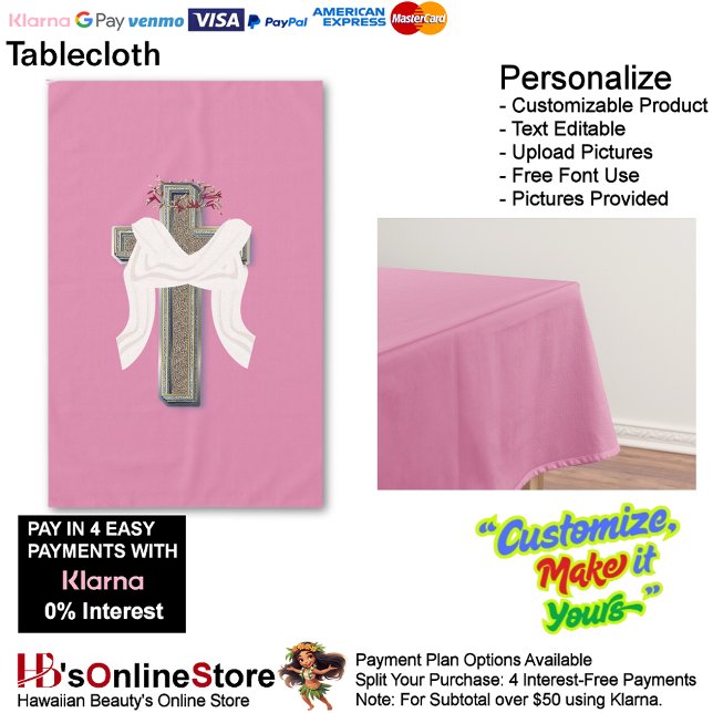 Tabletts Haushaltswäsche Pink Hintergrund Tischdecke (Cross Tablecloth Linen with Pink Background.)