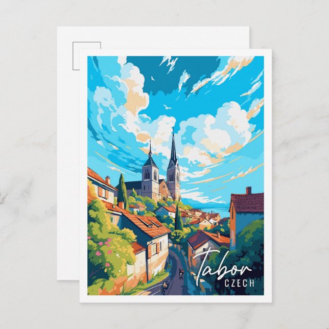 Tabor Czech Vintage Reise Illustration Postkarte (Vorne/Hinten)