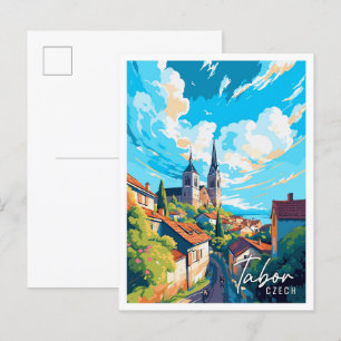 Tabor Tschechische Vintage-Reiseillustration Postkarte