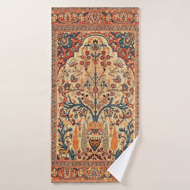 Tabriz Tree of Life Persian Rug Print Badehandtuch (Badehandtuch)