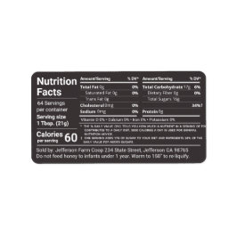 Tabular Honey Nutrition Facts Jet Black Adressaufkleber