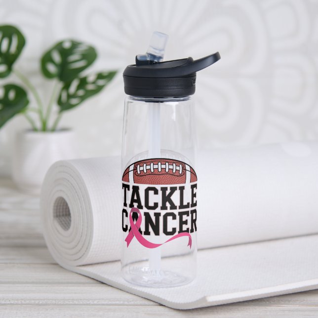 Tackle Cancer Pink Ribbon Design Trinkflasche (Yoga (gedreht))