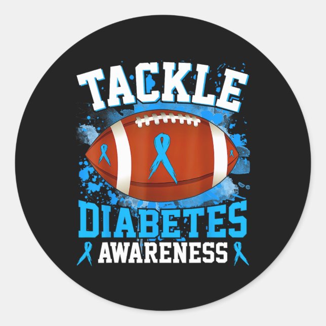 Tackle Football Diabetes Awareness Blue Ribbon Boy Runder Aufkleber (Vorderseite)