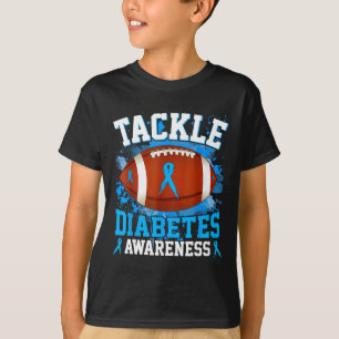 Tackle Football Diabetes Awareness Blue Ribbon Boy T-Shirt