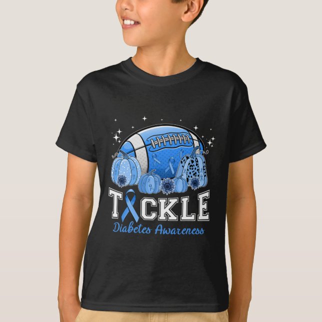 Tackle Football Diabetes Blue Ribbon Dibetes Aware T-Shirt (Vorderseite)